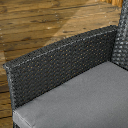 4-Piece Outdoor Rattan PE Lounge Set, Garden Lounge with 2-Seater Sofa, 2 Armchairs with Cushions and Glass Coffee Table, Black and Gray