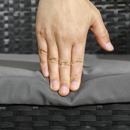 4-Piece Outdoor Rattan PE Lounge Set, Garden Lounge with 2-Seater Sofa, 2 Armchairs with Cushions and Glass Coffee Table, Black and Gray