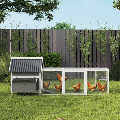 Wooden Chicken Coop with Run, 283 x 133.5 x 112 cm – For 7–10 Hens, 2 Nesting Boxes, Perches & Swing, Gray
