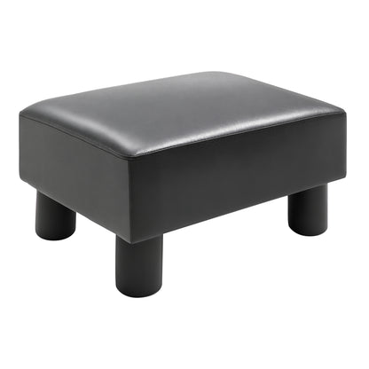 Footstool with Faux Leather Modern Ottoman Footrest Faux Leather Stool for Bedroom, Living Room, Black