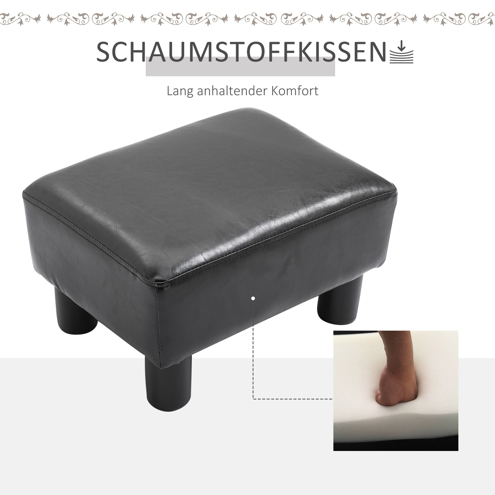 Footstool with Faux Leather Modern Ottoman Footrest Faux Leather Stool for Bedroom, Living Room, Black