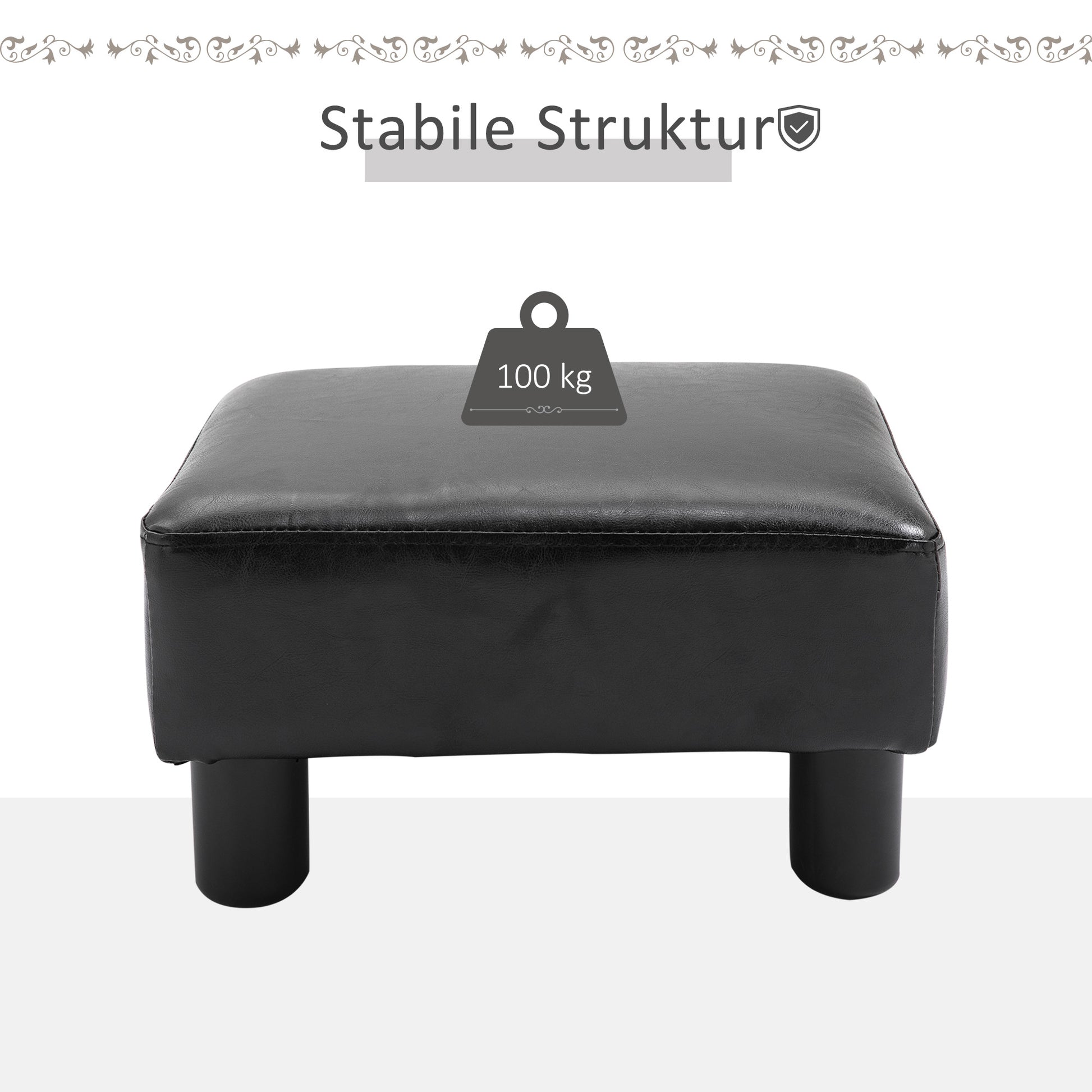 Footstool with Faux Leather Modern Ottoman Footrest Faux Leather Stool for Bedroom, Living Room, Black