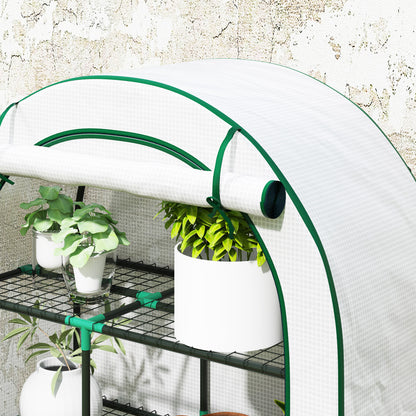 Greenhouse with Round Roof Door, Shelves, Winterproof Steel Frame Greenhouse, Hothouse for Balcony, Garden, Tomato House 100 x 45 x 160 cm, Tomato Greenhouse for Tomatoes, Vegetables, Flowers, White