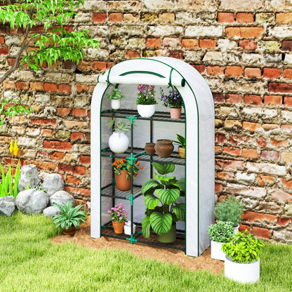 Greenhouse with Round Roof Door, Shelves, Winterproof Steel Frame Greenhouse, Hothouse for Balcony, Garden, Tomato House 100 x 45 x 160 cm, Tomato Greenhouse for Tomatoes, Vegetables, Flowers, White