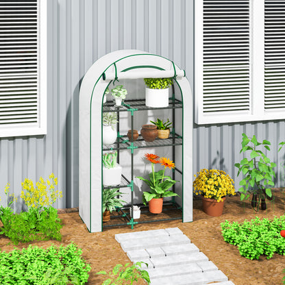 Greenhouse with Round Roof Door, Shelves, Winterproof Steel Frame Greenhouse, Hothouse for Balcony, Garden, Tomato House 100 x 45 x 160 cm, Tomato Greenhouse for Tomatoes, Vegetables, Flowers, White
