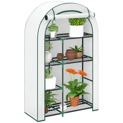 Greenhouse with Round Roof Door, Shelves, Winterproof Steel Frame Greenhouse, Hothouse for Balcony, Garden, Tomato House 100 x 45 x 160 cm, Tomato Greenhouse for Tomatoes, Vegetables, Flowers, White