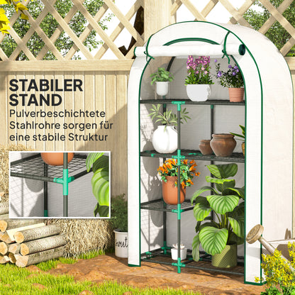 Greenhouse with Round Roof Door, Shelves, Winterproof Steel Frame Greenhouse, Hothouse for Balcony, Garden, Tomato House 100 x 45 x 160 cm, Tomato Greenhouse for Tomatoes, Vegetables, Flowers, White
