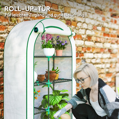 Greenhouse with Round Roof Door, Shelves, Winterproof Steel Frame Greenhouse, Hothouse for Balcony, Garden, Tomato House 100 x 45 x 160 cm, Tomato Greenhouse for Tomatoes, Vegetables, Flowers, White