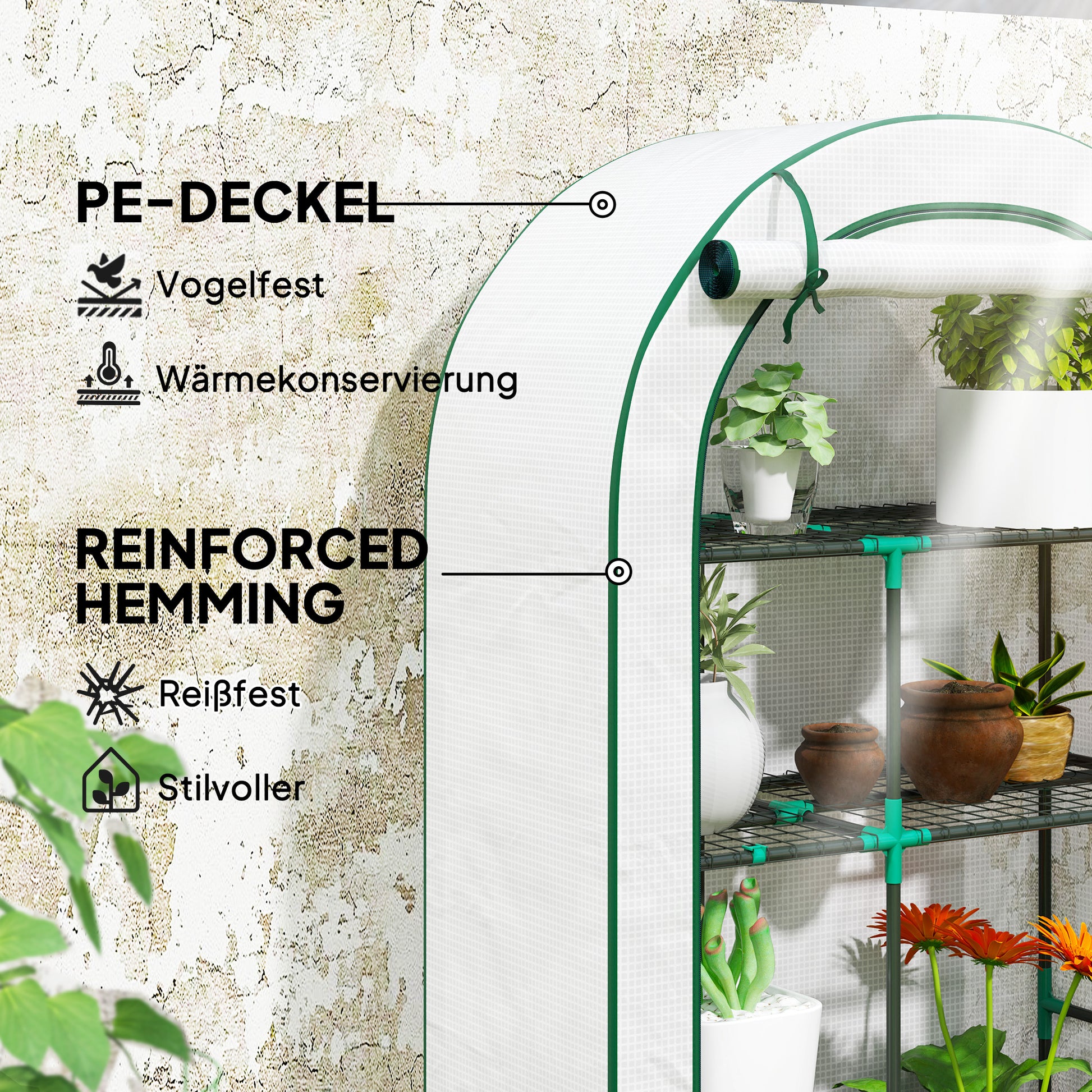 Greenhouse with Round Roof Door, Shelves, Winterproof Steel Frame Greenhouse, Hothouse for Balcony, Garden, Tomato House 100 x 45 x 160 cm, Tomato Greenhouse for Tomatoes, Vegetables, Flowers, White