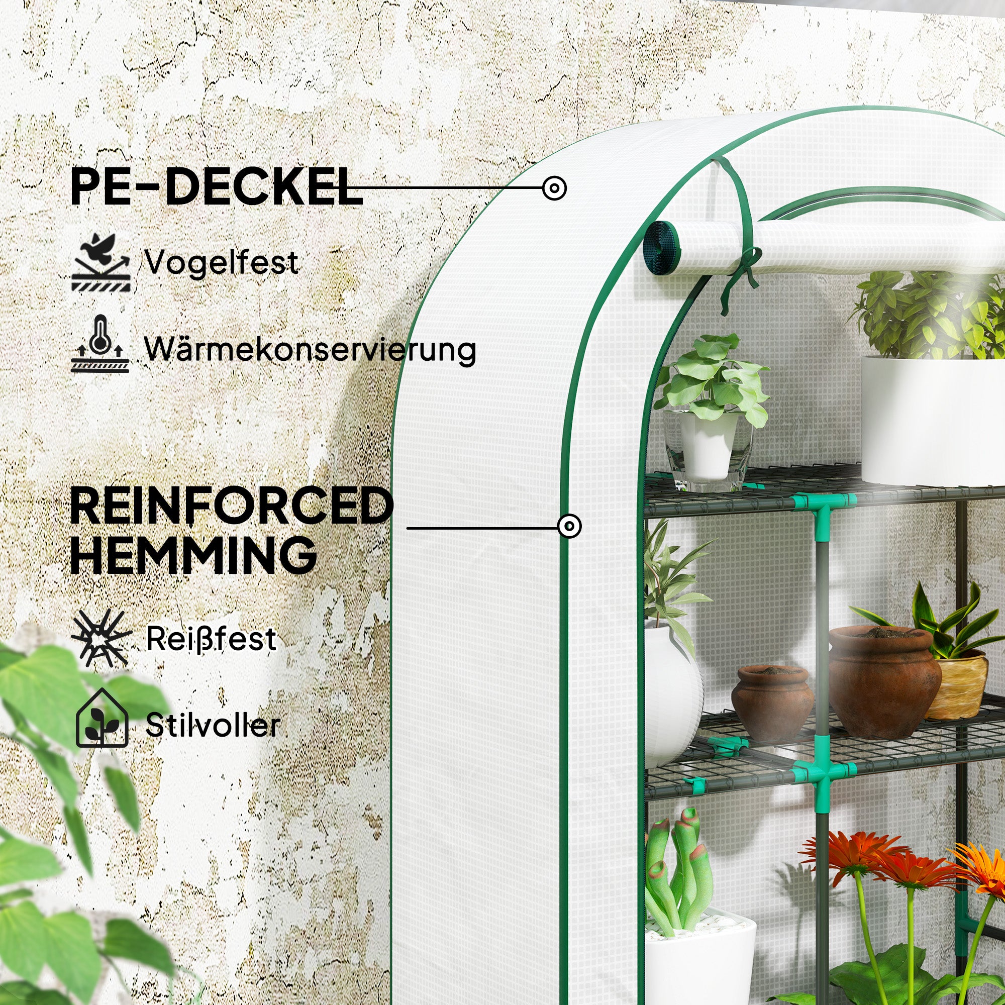 Greenhouse with Round Roof Door, Shelves, Winterproof Steel Frame Greenhouse, Hothouse for Balcony, Garden, Tomato House 100 x 45 x 160 cm, Tomato Greenhouse for Tomatoes, Vegetables, Flowers, White