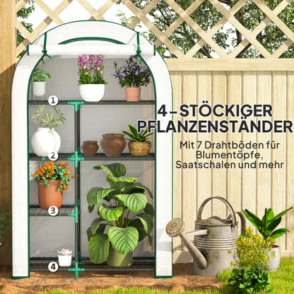 Greenhouse with Round Roof Door, Shelves, Winterproof Steel Frame Greenhouse, Hothouse for Balcony, Garden, Tomato House 100 x 45 x 160 cm, Tomato Greenhouse for Tomatoes, Vegetables, Flowers, White