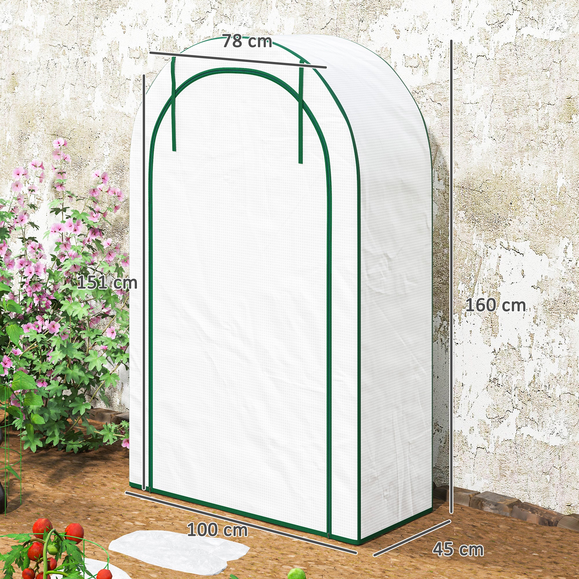 Greenhouse with Round Roof Door, Shelves, Winterproof Steel Frame Greenhouse, Hothouse for Balcony, Garden, Tomato House 100 x 45 x 160 cm, Tomato Greenhouse for Tomatoes, Vegetables, Flowers, White