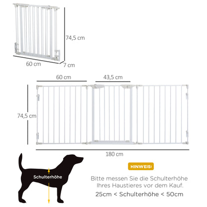 Dog Barrier Gate Protection Gate Dog Gate Door Protection Gate 3 Elements incl. Safety Door, Wall-Mounted Positioning for Fireplace & Oven, Metal White 180 x 3 x 74.5 cm