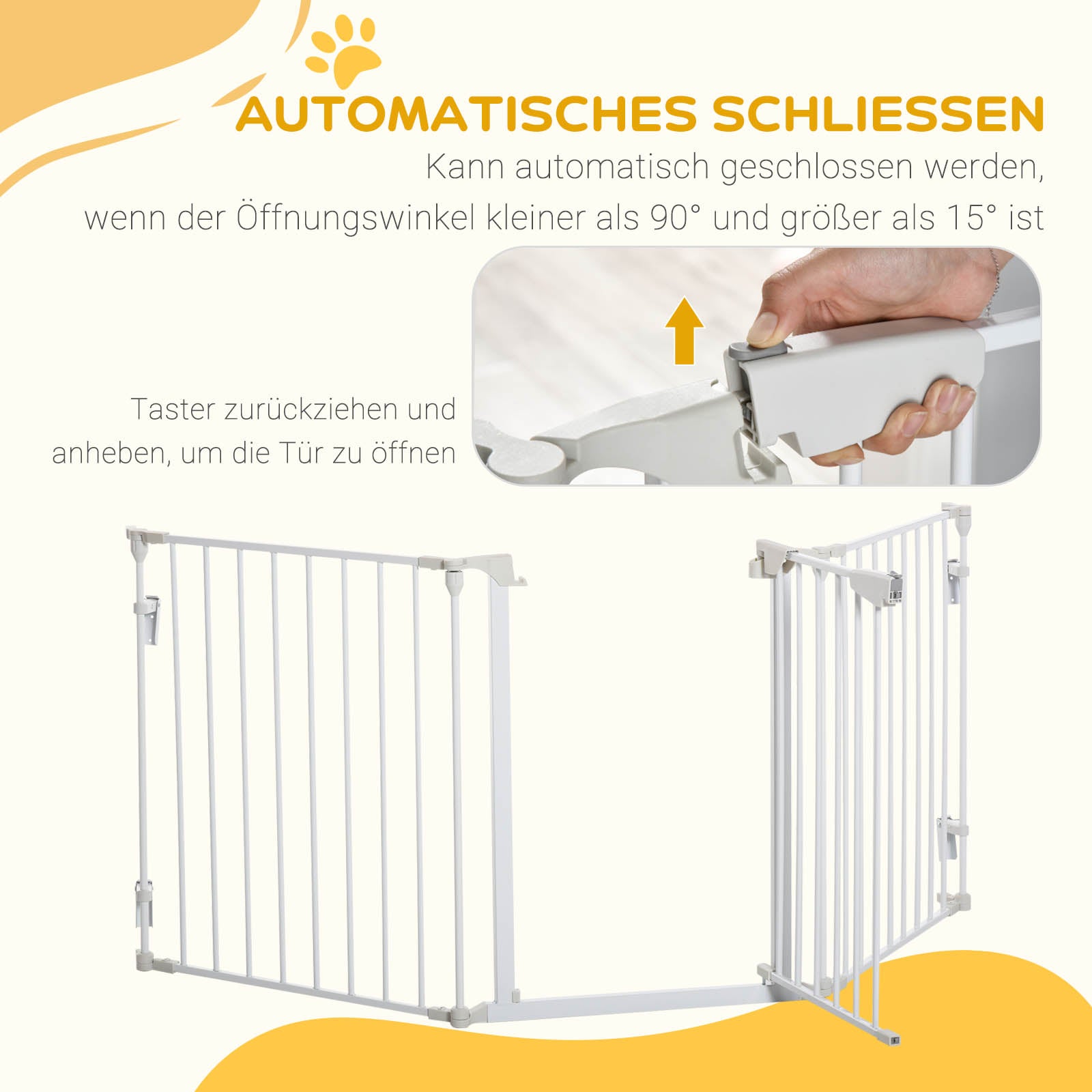 Dog Barrier Gate Protection Gate Dog Gate Door Protection Gate 3 Elements incl. Safety Door, Wall-Mounted Positioning for Fireplace & Oven, Metal White 180 x 3 x 74.5 cm