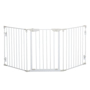 Dog Barrier Gate Protection Gate Dog Gate Door Protection Gate 3 Elements incl. Safety Door, Wall-Mounted Positioning for Fireplace & Oven, Metal White 180 x 3 x 74.5 cm