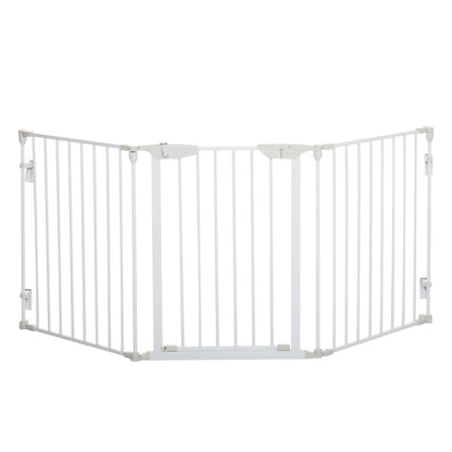 Dog Barrier Gate Protection Gate Dog Gate Door Protection Gate 3 Elements incl. Safety Door, Wall-Mounted Positioning for Fireplace & Oven, Metal White 180 x 3 x 74.5 cm