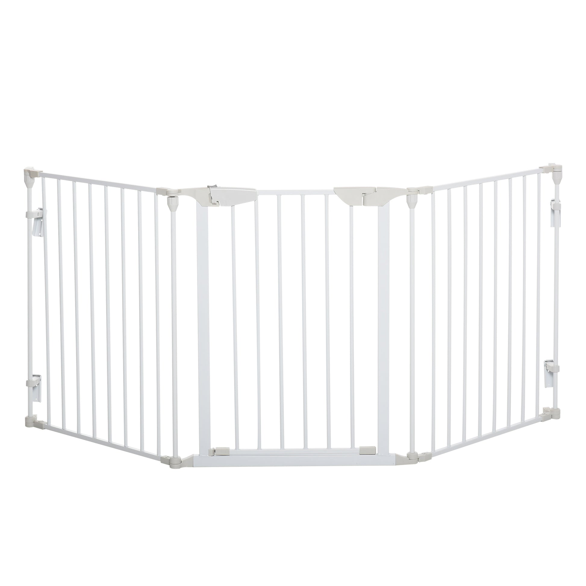 Dog Barrier Gate Protection Gate Dog Gate Door Protection Gate 3 Elements incl. Safety Door, Wall-Mounted Positioning for Fireplace & Oven, Metal White 180 x 3 x 74.5 cm
