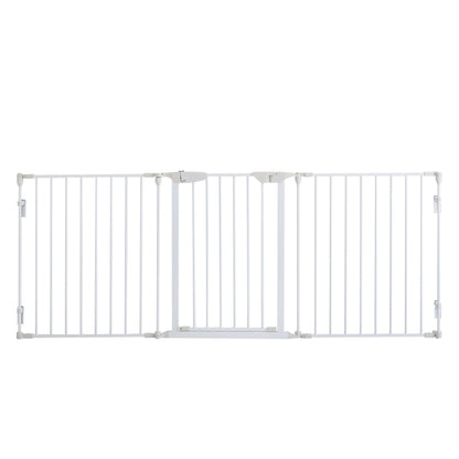 Dog Barrier Gate Protection Gate Dog Gate Door Protection Gate 3 Elements incl. Safety Door, Wall-Mounted Positioning for Fireplace & Oven, Metal White 180 x 3 x 74.5 cm
