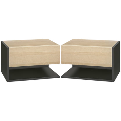 Set of 2 Floating Bedside Tables Hanging Bedside Tables with 1 Drawer and Open Shelf for Bedroom 46x30x30 cm Oak and Black