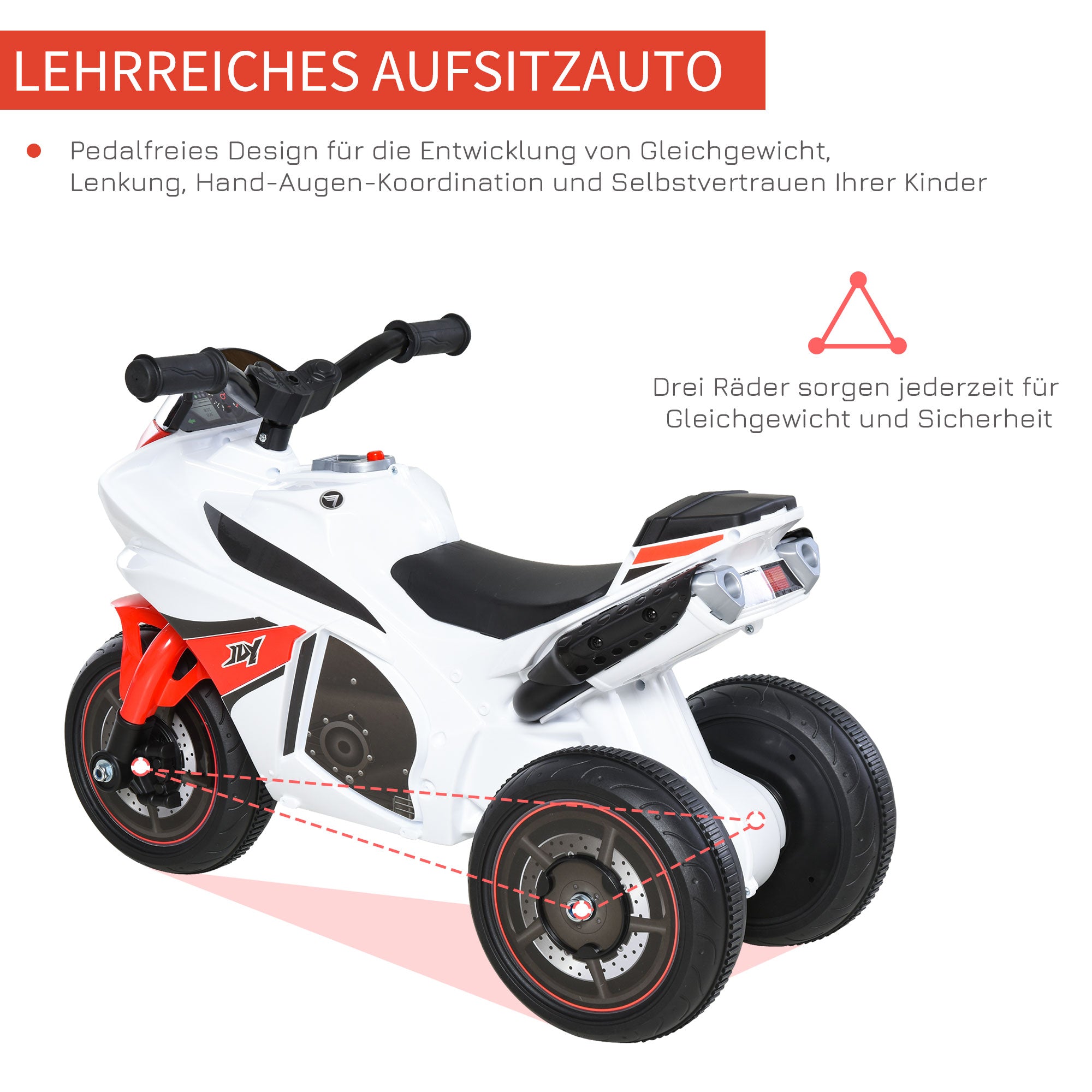Ride-On Car with Music and Headlights for Kids 18-36 Months White