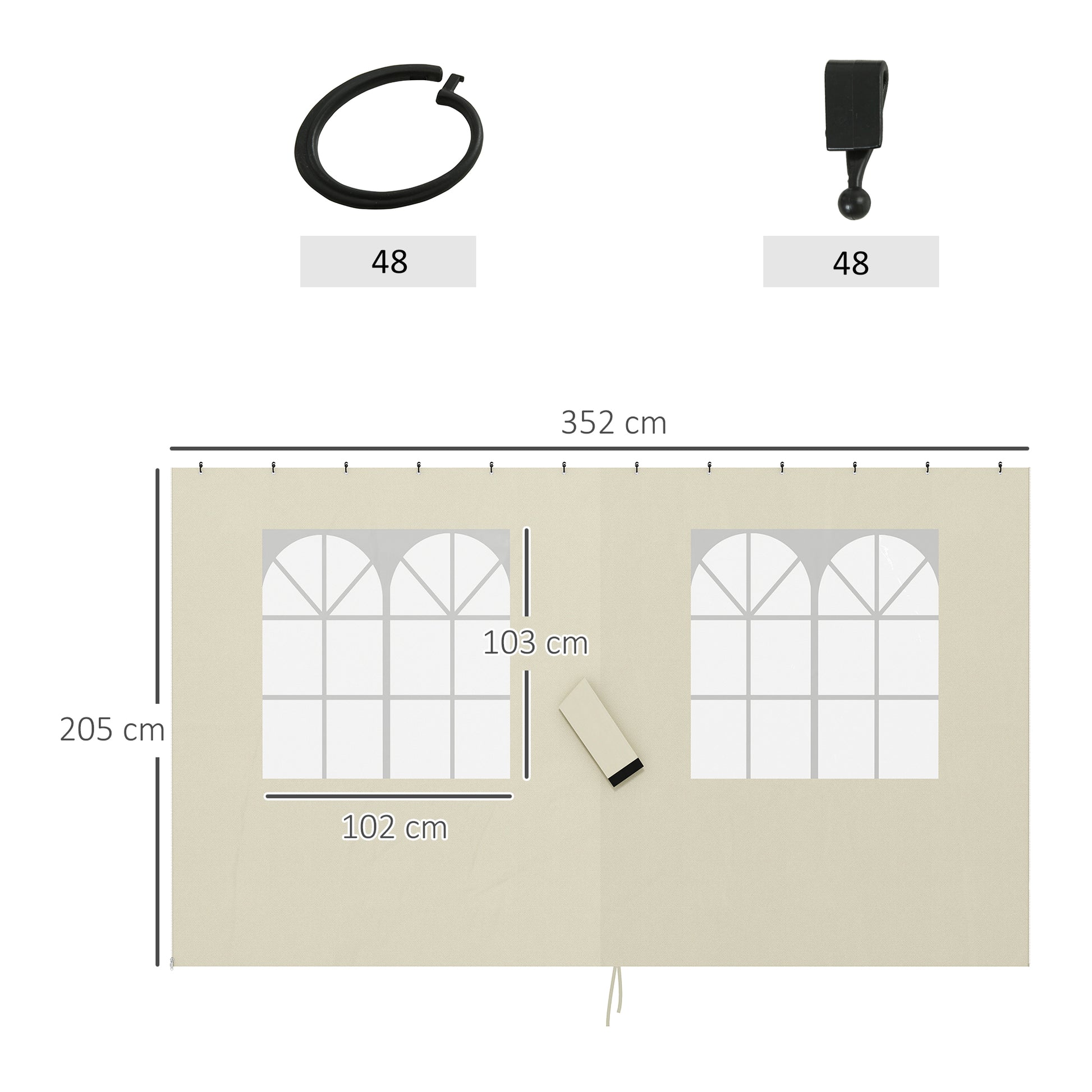 4 Side Walls for Gazebo 3x4 m Canopy Sides with Hooks 8 Windows UV Protection Replacement Side for Outdoor Garden Party Cream