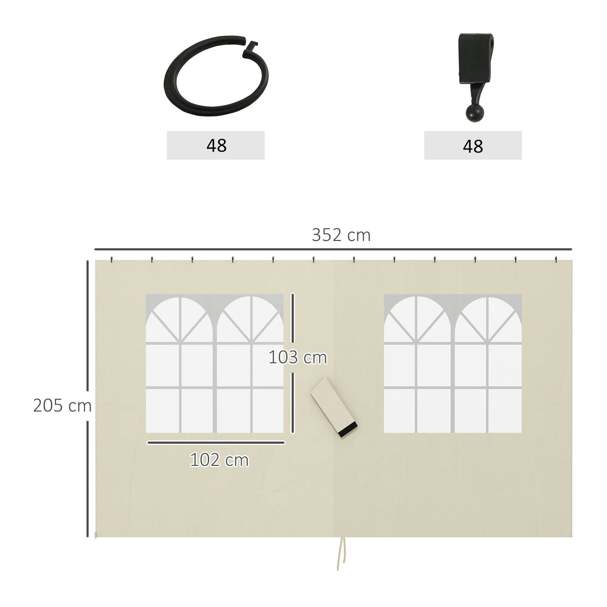 4 Side Walls for Gazebo 3x4 m Canopy Sides with Hooks 8 Windows UV Protection Replacement Side for Outdoor Garden Party Cream