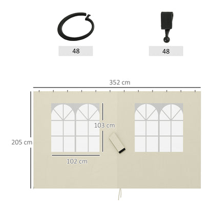 4 Side Walls for Gazebo 3x4 m Canopy Sides with Hooks 8 Windows UV Protection Replacement Side for Outdoor Garden Party Cream