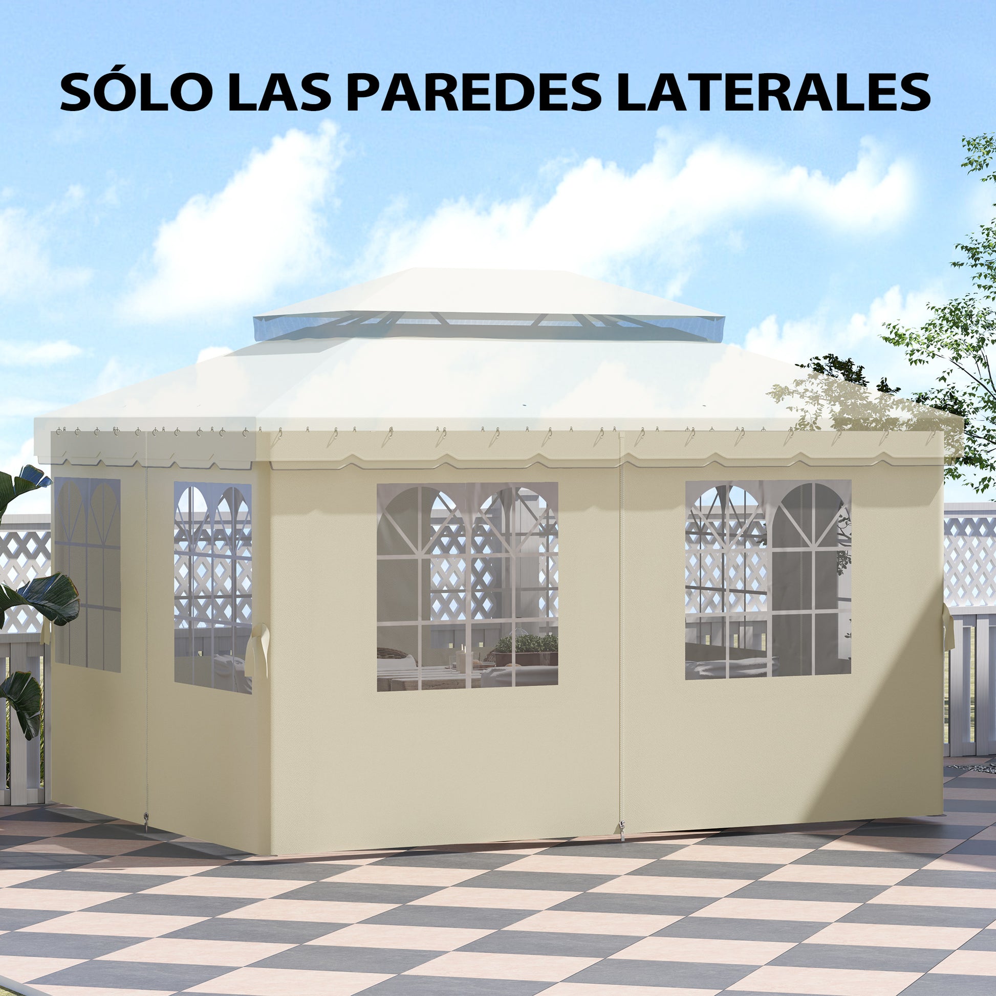 4 Side Walls for Gazebo 3x4 m Canopy Sides with Hooks 8 Windows UV Protection Replacement Side for Outdoor Garden Party Cream
