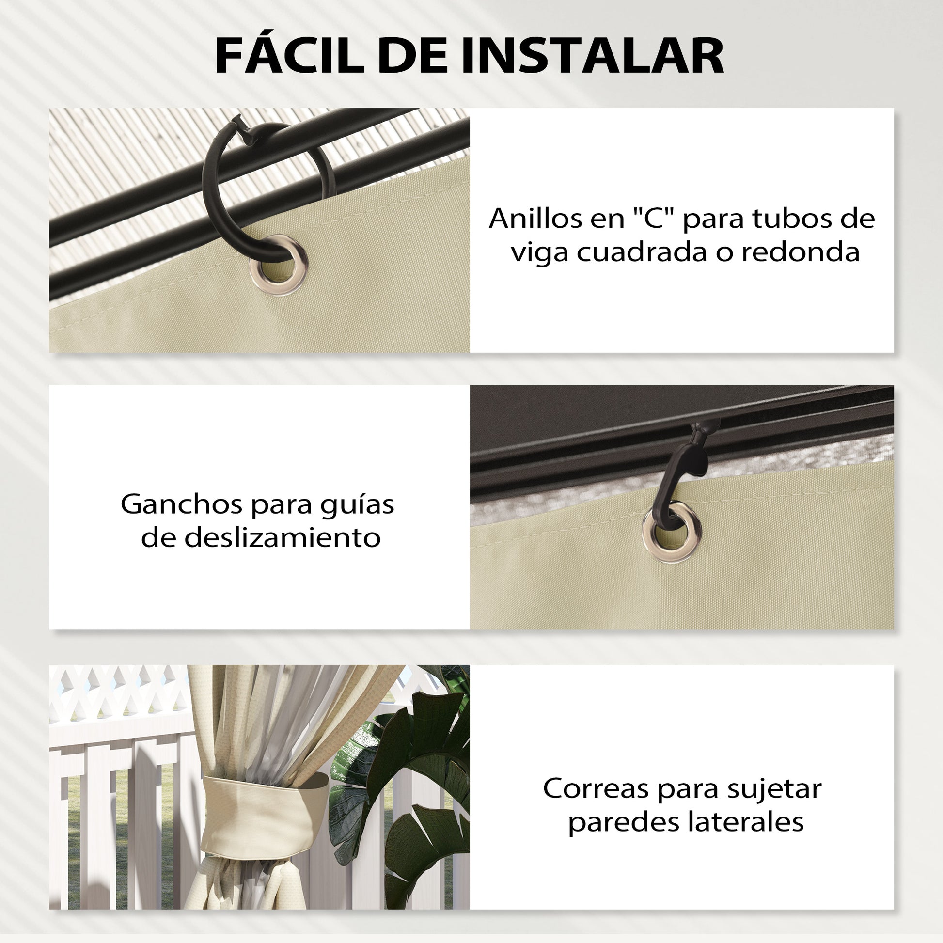 4 Side Walls for Gazebo 3x4 m Canopy Sides with Hooks 8 Windows UV Protection Replacement Side for Outdoor Garden Party Cream