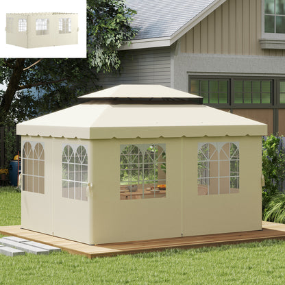 4 Side Walls for Gazebo 3x4 m Canopy Sides with Hooks 8 Windows UV Protection Replacement Side for Outdoor Garden Party Cream