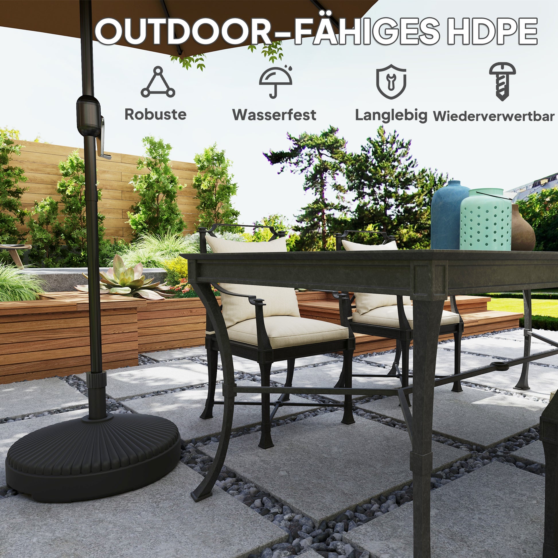 Fillable Umbrella Stand up to 28 kg Umbrella Base, Round Umbrella Holder, Umbrella Weight, Stand for Umbrella Ø34/38 mm, for Balcony, Terrace, Garden, Black