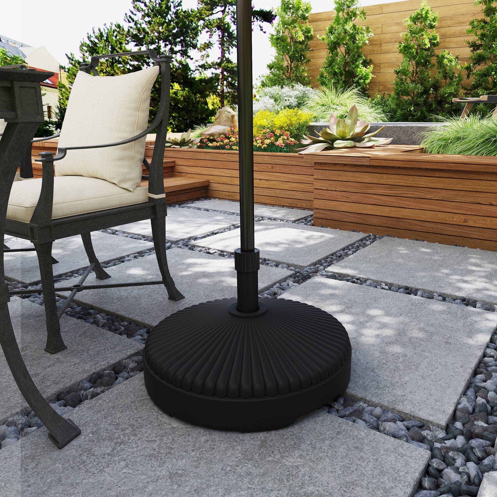 Fillable Umbrella Stand up to 28 kg Umbrella Base, Round Umbrella Holder, Umbrella Weight, Stand for Umbrella Ø34/38 mm, for Balcony, Terrace, Garden, Black