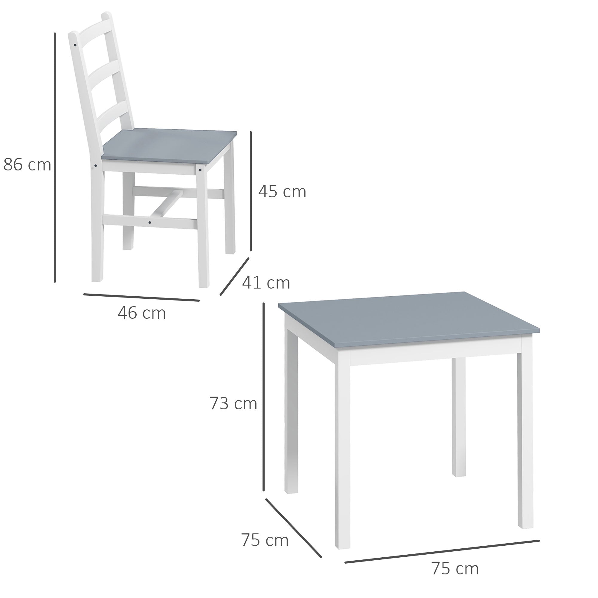 3-Piece Dining Set, Dining Table with 2 Chairs, Dining Group for 2 People, Kitchen Table Set, Table Group for Living Room, Kitchen, Space-Saving Gray+White, Pine Wood