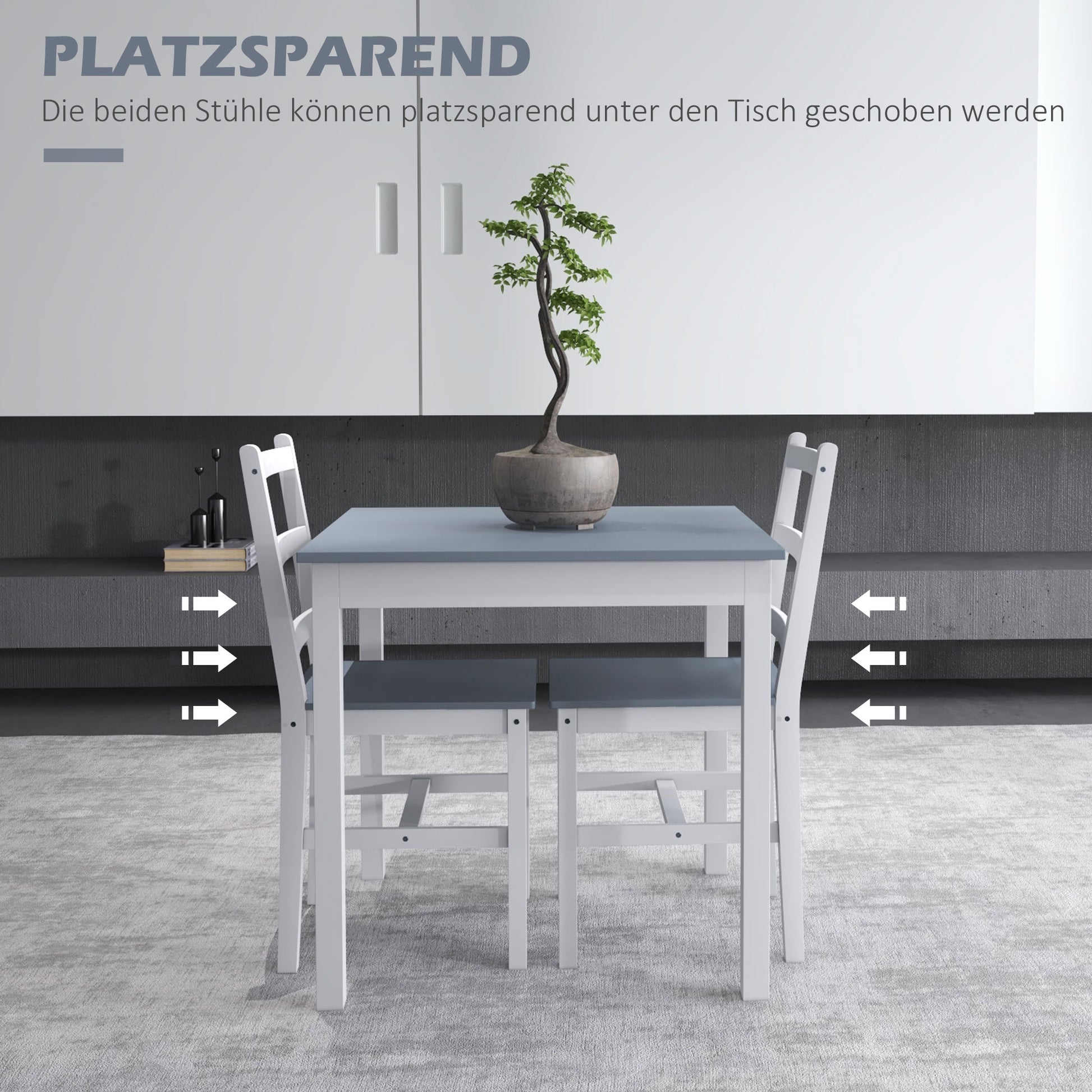 3-Piece Dining Set, Dining Table with 2 Chairs, Dining Group for 2 People, Kitchen Table Set, Table Group for Living Room, Kitchen, Space-Saving Gray+White, Pine Wood
