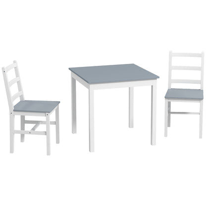 3-Piece Dining Set, Dining Table with 2 Chairs, Dining Group for 2 People, Kitchen Table Set, Table Group for Living Room, Kitchen, Space-Saving Gray+White, Pine Wood