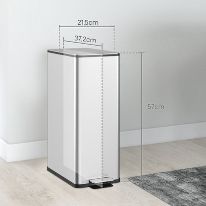 20L Trash Can with Soft Close Lid and Pedal, Trash Bin incl. Inner Bucket, Waste Collector, Stainless Steel for Bathroom, Bedroom, or Living Room, Silver, 21.5 x 37.2 x 57 cm