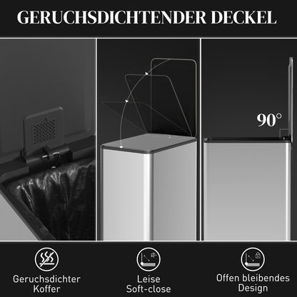 20L Trash Can with Soft Close Lid and Pedal, Trash Bin incl. Inner Bucket, Waste Collector, Stainless Steel for Bathroom, Bedroom, or Living Room, Silver, 21.5 x 37.2 x 57 cm