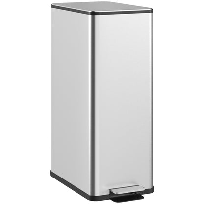 20L Trash Can with Soft Close Lid and Pedal, Trash Bin incl. Inner Bucket, Waste Collector, Stainless Steel for Bathroom, Bedroom, or Living Room, Silver, 21.5 x 37.2 x 57 cm