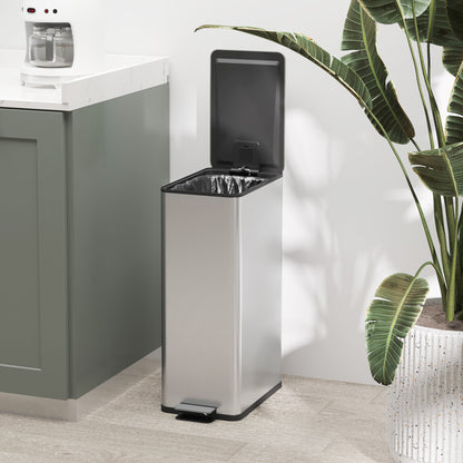 20L Trash Can with Soft Close Lid and Pedal, Trash Bin incl. Inner Bucket, Waste Collector, Stainless Steel for Bathroom, Bedroom, or Living Room, Silver, 21.5 x 37.2 x 57 cm