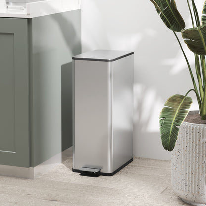 20L Trash Can with Soft Close Lid and Pedal, Trash Bin incl. Inner Bucket, Waste Collector, Stainless Steel for Bathroom, Bedroom, or Living Room, Silver, 21.5 x 37.2 x 57 cm