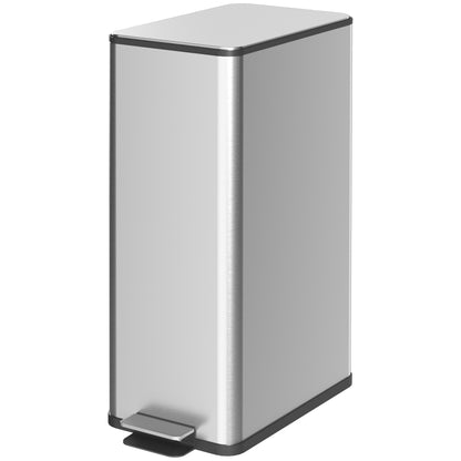 20L Trash Can with Soft Close Lid and Pedal, Trash Bin incl. Inner Bucket, Waste Collector, Stainless Steel for Bathroom, Bedroom, or Living Room, Silver, 21.5 x 37.2 x 57 cm