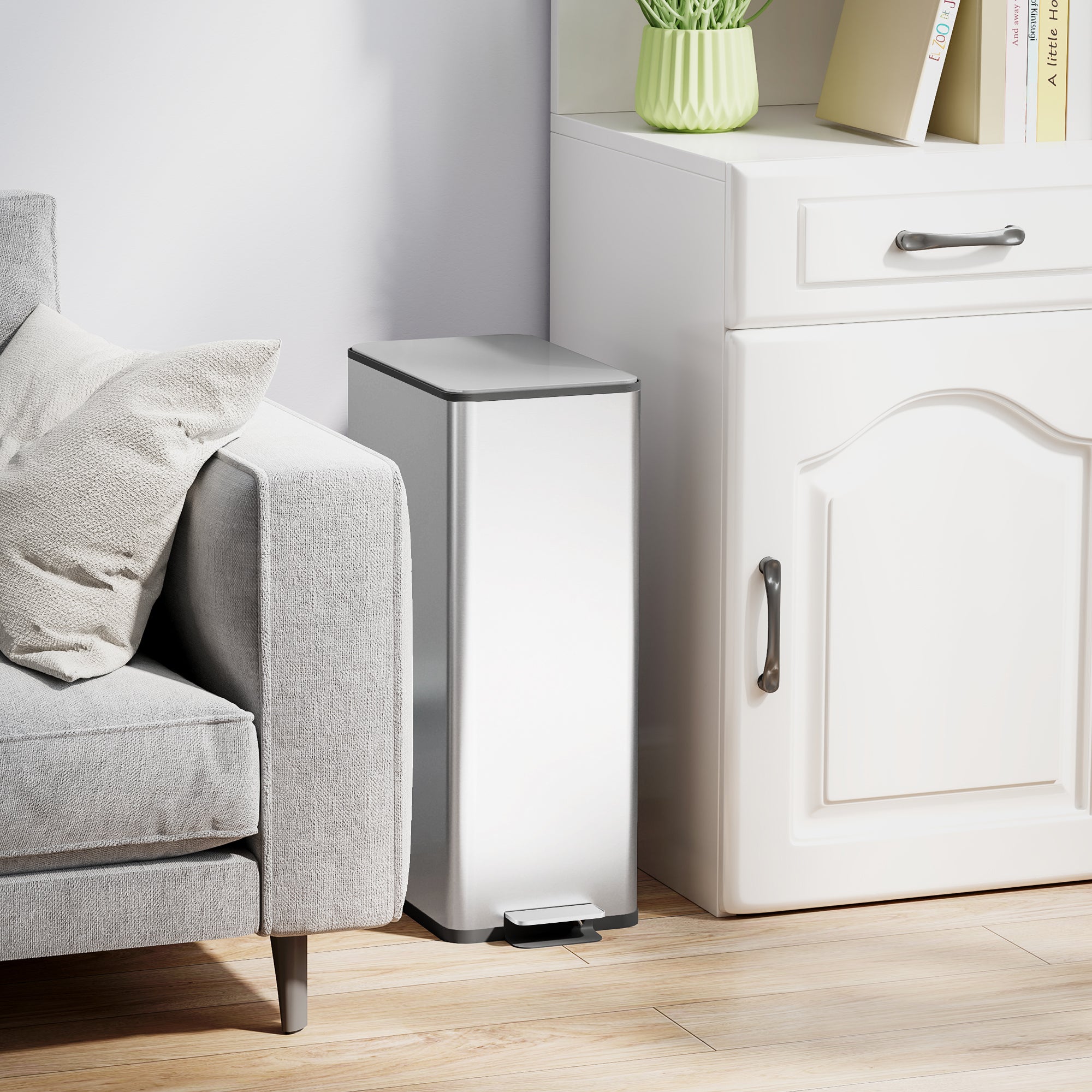 20L Trash Can with Soft Close Lid and Pedal, Trash Bin incl. Inner Bucket, Waste Collector, Stainless Steel for Bathroom, Bedroom, or Living Room, Silver, 21.5 x 37.2 x 57 cm