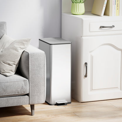 20L Trash Can with Soft Close Lid and Pedal, Trash Bin incl. Inner Bucket, Waste Collector, Stainless Steel for Bathroom, Bedroom, or Living Room, Silver, 21.5 x 37.2 x 57 cm