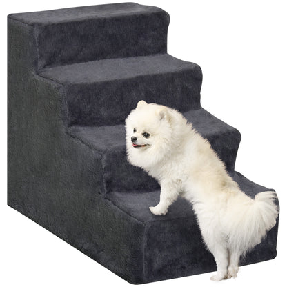 4-Step Pet Stairs Pet Ladder with Removable and Washable Cover for Bed Sofa 60x35x44 cm Dark Gray