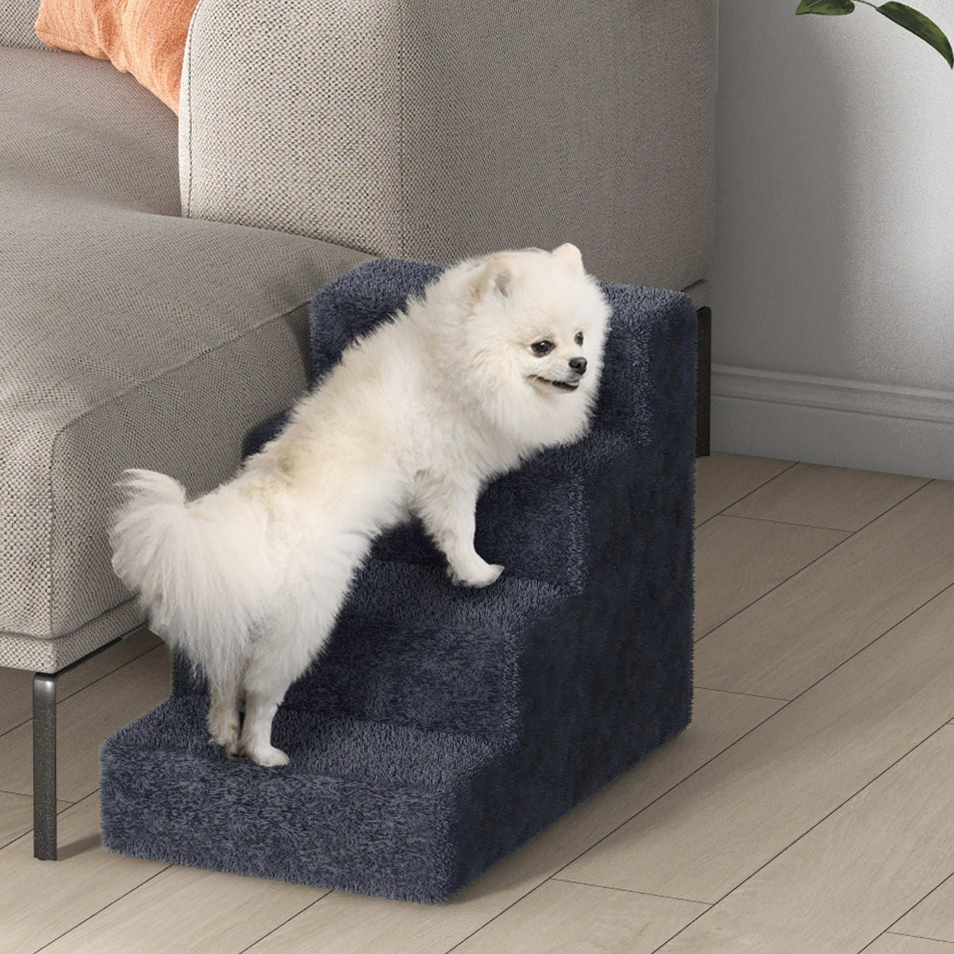 4-Step Pet Stairs Pet Ladder with Removable and Washable Cover for Bed Sofa 60x35x44 cm Dark Gray