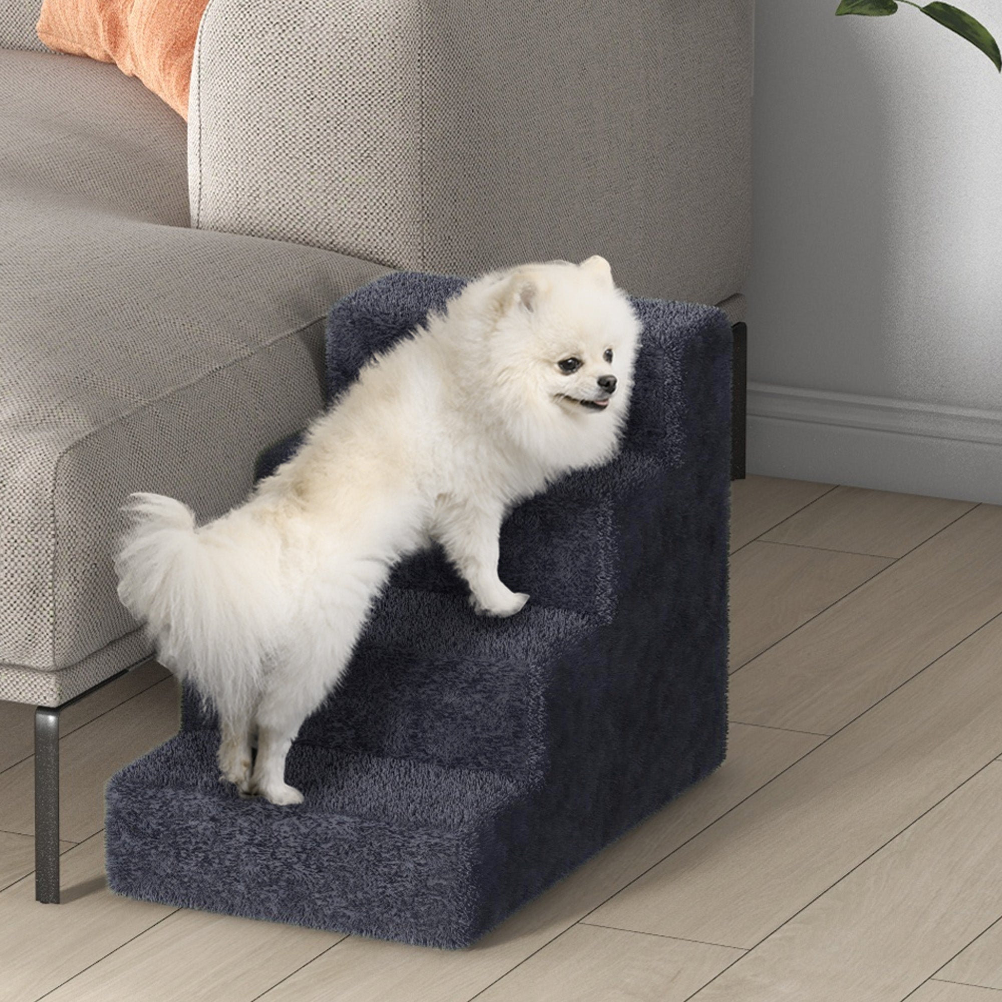 4-Step Pet Stairs Pet Ladder with Removable and Washable Cover for Bed Sofa 60x35x44 cm Dark Gray