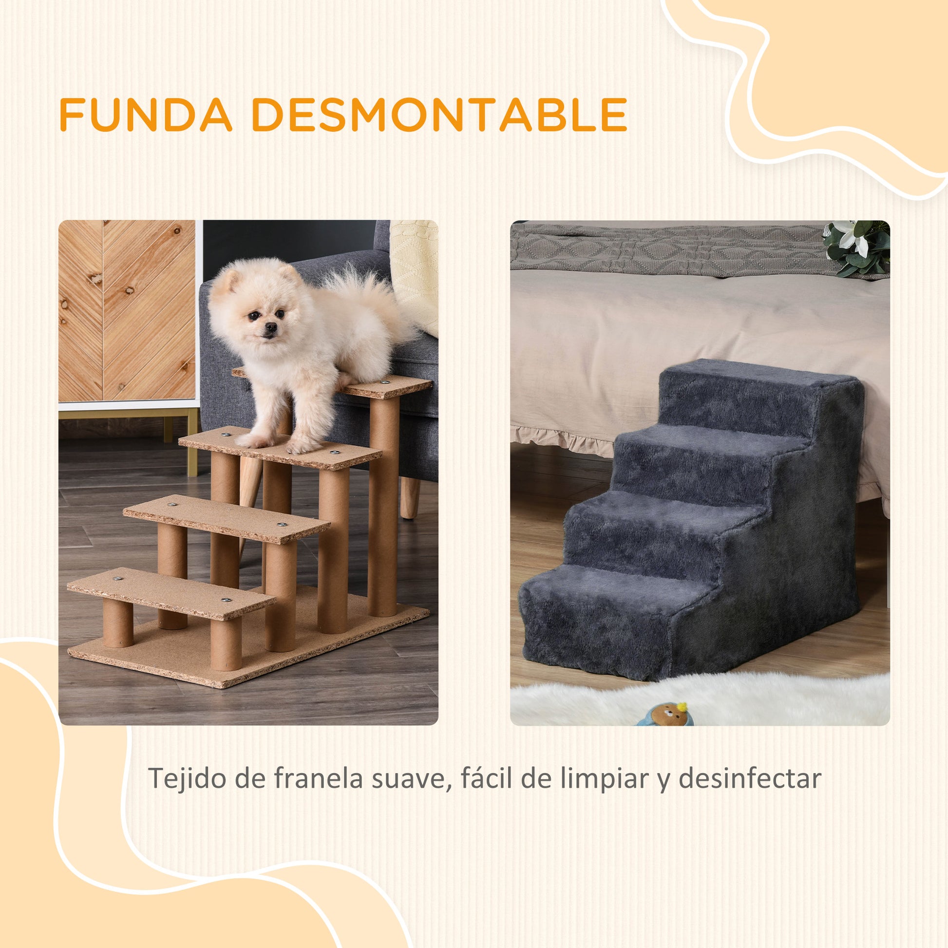 4-Step Pet Stairs Pet Ladder with Removable and Washable Cover for Bed Sofa 60x35x44 cm Dark Gray
