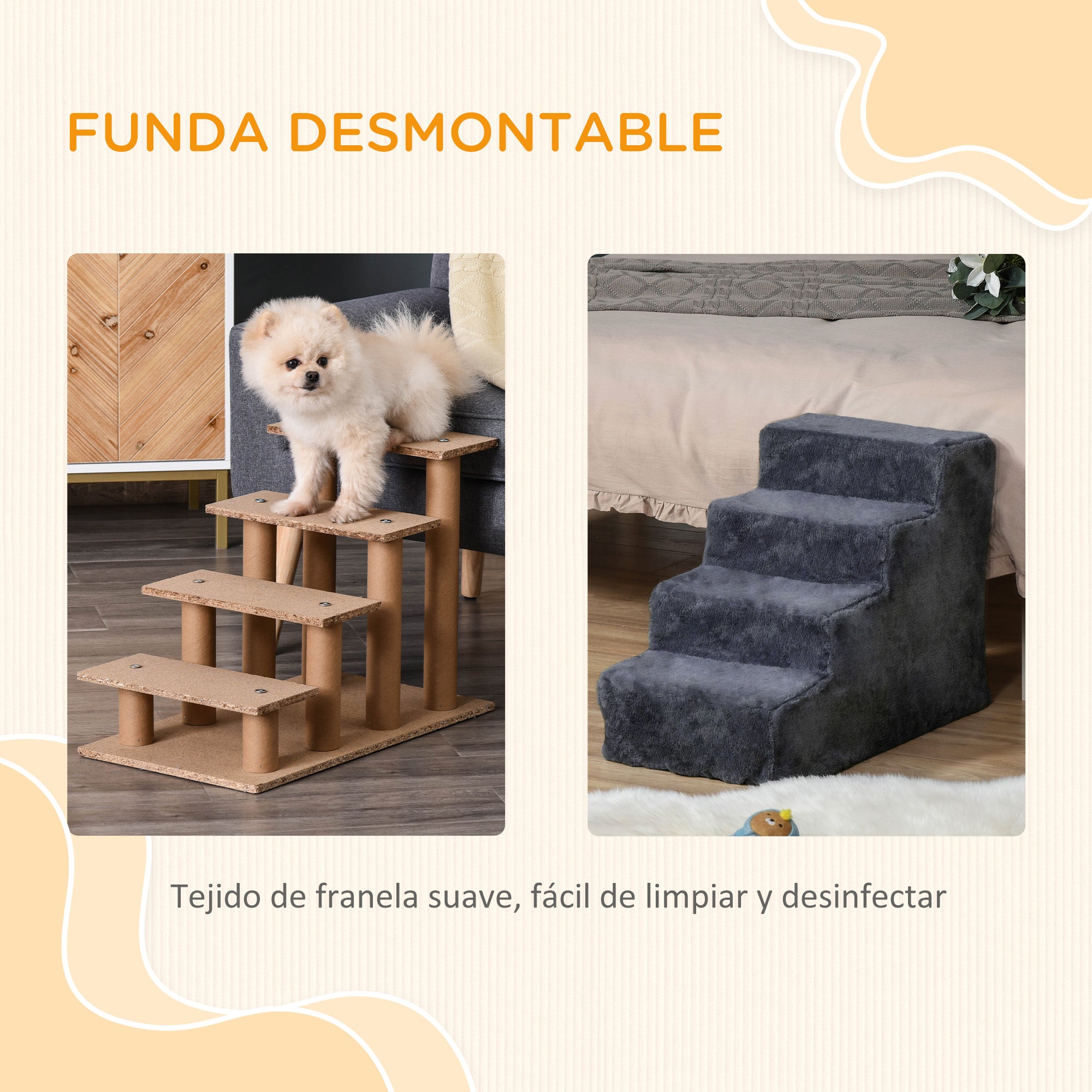 4-Step Pet Stairs Pet Ladder with Removable and Washable Cover for Bed Sofa 60x35x44 cm Dark Gray