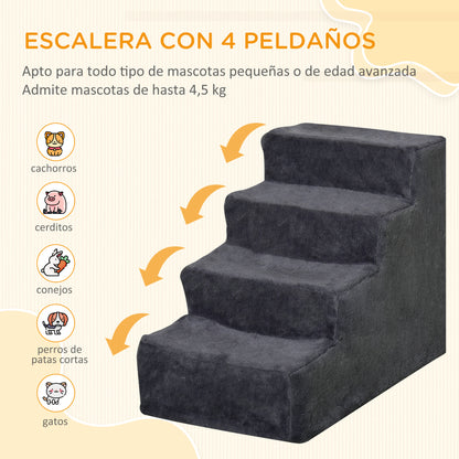 4-Step Pet Stairs Pet Ladder with Removable and Washable Cover for Bed Sofa 60x35x44 cm Dark Gray