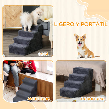 4-Step Pet Stairs Pet Ladder with Removable and Washable Cover for Bed Sofa 60x35x44 cm Dark Gray